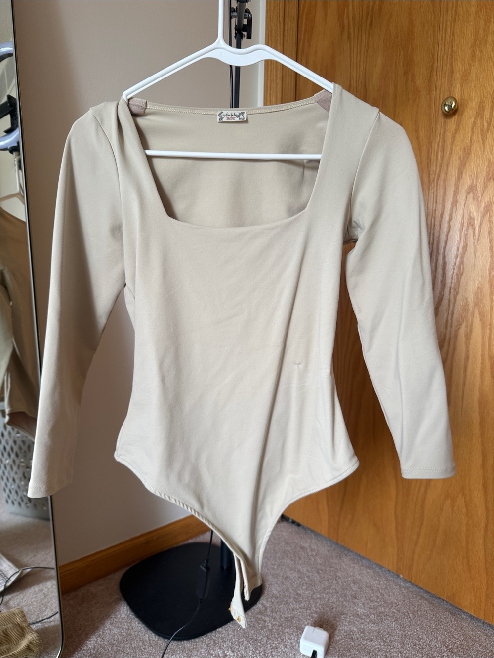 Free People Square-Neck Long Sleeve Bodysuit - Nude